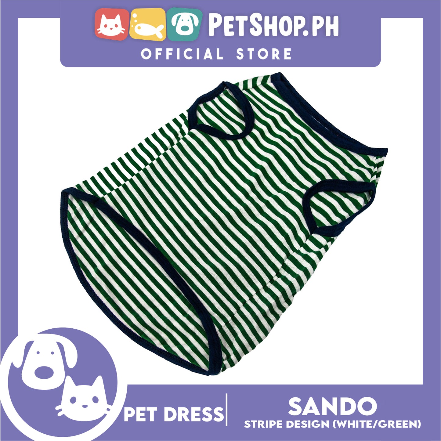 Pet Shirt Stripes (Extra Large) With Blue Piping Sleeveless for Puppy, Small Dog and Cats- Sando Breathable Clothes, Pet T-shirt, Sweatshirt