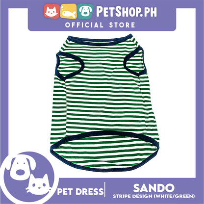 Pet Shirt Stripes (Extra Large) With Blue Piping Sleeveless for Puppy, Small Dog and Cats- Sando Breathable Clothes, Pet T-shirt, Sweatshirt