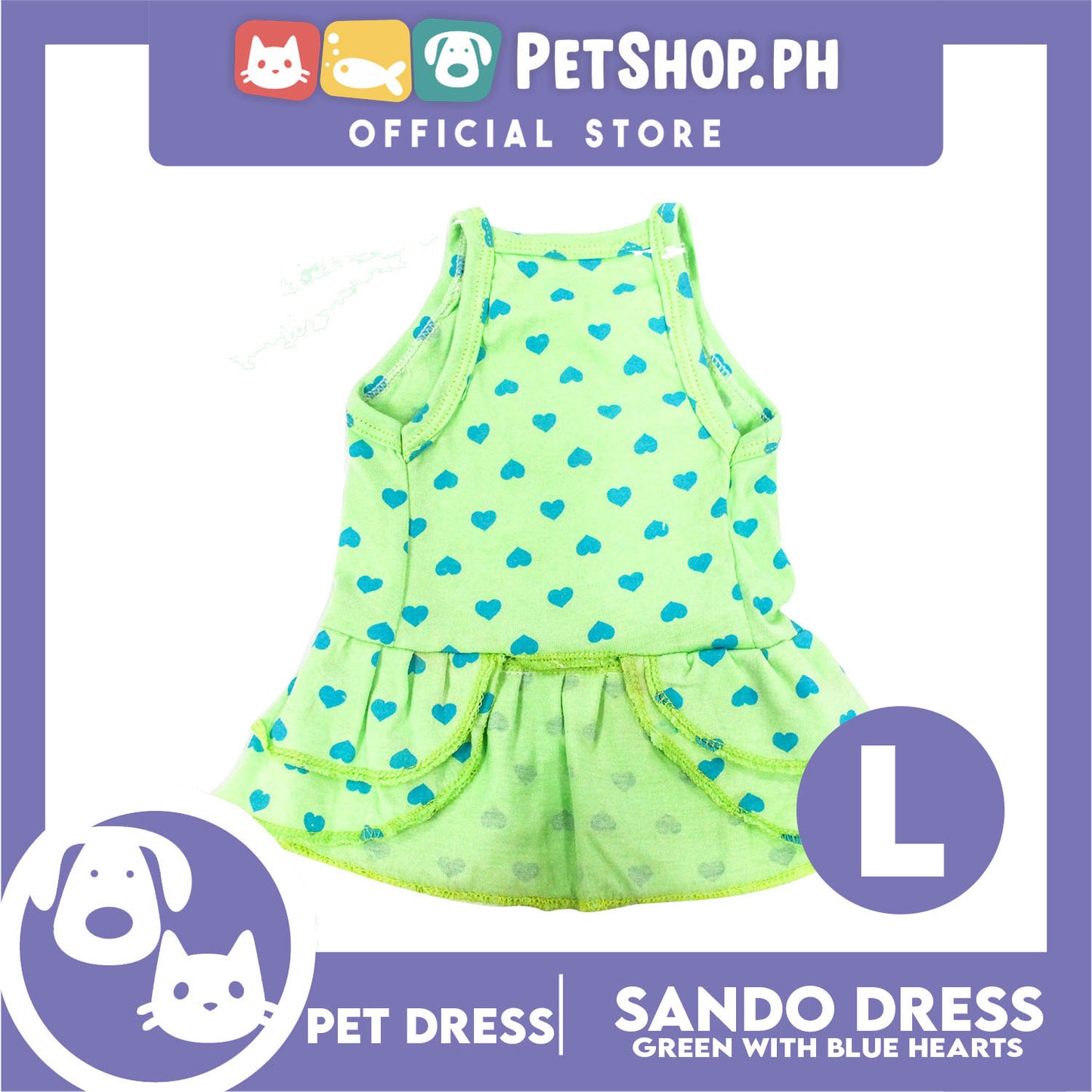 Pet Dress Summer Blue Heart Print Skirt (Large) for Small Dog -Cute Pet Clothes, Pet Skirt and Sando Dress