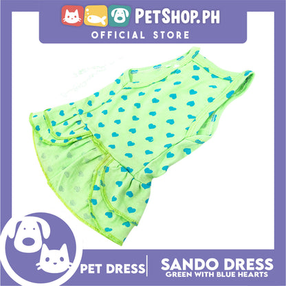 Pet Dress Summer Blue Heart Print Skirt (Medium) for Small Dog -Cute Pet Clothes, Pet Skirt and Sando Dress