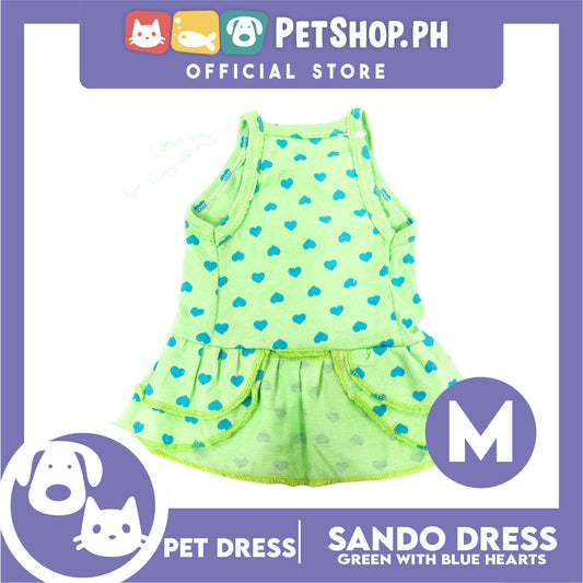 Pet Dress Summer Blue Heart Print Skirt (Medium) for Small Dog -Cute Pet Clothes, Pet Skirt and Sando Dress