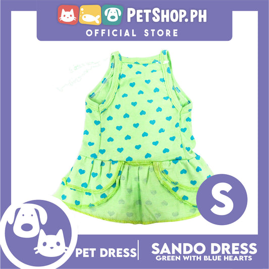 Pet Dress Summer Blue Heart Print Skirt (Small) for Small Dog -Cute Pet Clothes, Pet Skirt and Sando Dress