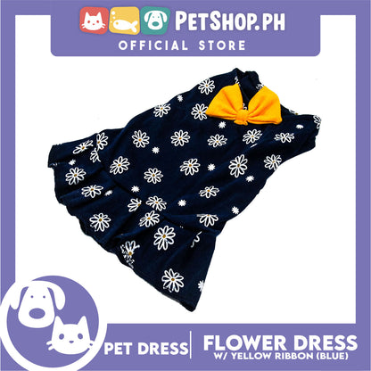Pet Dress Summer Flower Skirt with Yellow Bowknot Sleeveless (Medium) for Cute Little Dog Pet Clothes, Pet Skirt and Girl Dog Dress