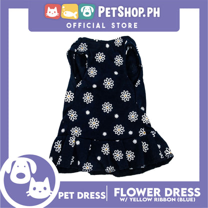 Pet Dress Summer Flower Skirt with Yellow Bowknot Sleeveless (Medium) for Cute Little Dog Pet Clothes, Pet Skirt and Girl Dog Dress