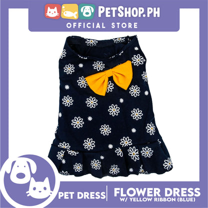 Pet Dress Summer Flower Skirt with Yellow Bowknot Sleeveless (Medium) for Cute Little Dog Pet Clothes, Pet Skirt and Girl Dog Dress