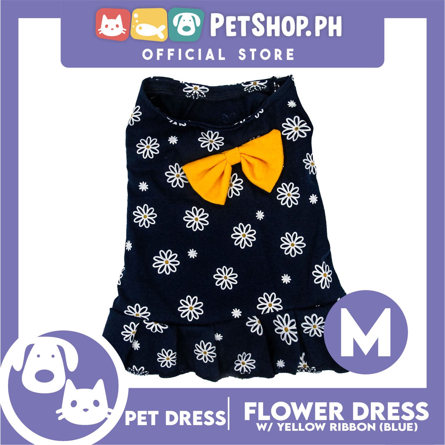 Pet Dress Summer Flower Skirt with Yellow Bowknot Sleeveless (Medium) for Cute Little Dog Pet Clothes, Pet Skirt and Girl Dog Dress