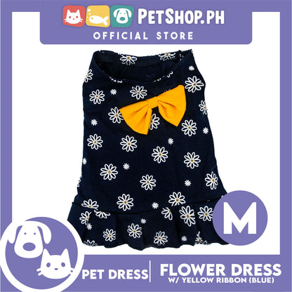 Pet Dress Summer Flower Skirt with Yellow Bowknot Sleeveless (Medium) for Cute Little Dog Pet Clothes, Pet Skirt and Girl Dog Dress