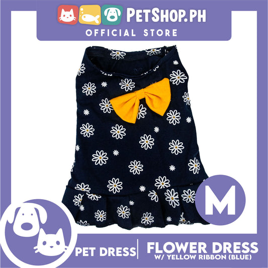 Pet Dress Summer Flower Skirt with Yellow Bowknot Sleeveless (Medium) for Cute Little Dog Pet Clothes, Pet Skirt and Girl Dog Dress