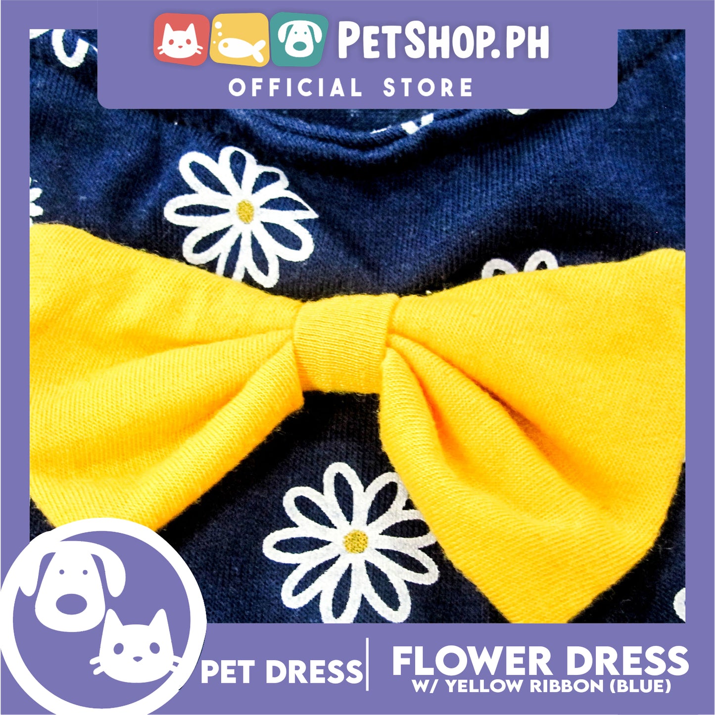 Pet Dress Summer Flower Skirt with Yellow Bowknot Sleeveless (Medium) for Cute Little Dog Pet Clothes, Pet Skirt and Girl Dog Dress