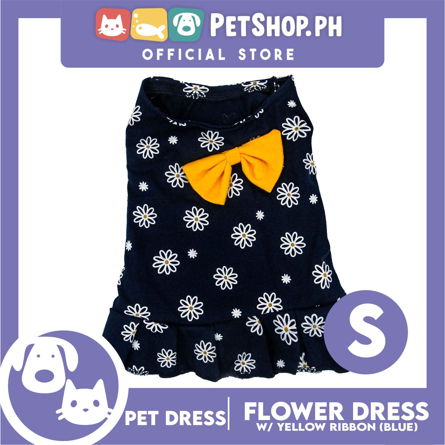 Pet Dress Summer Flower Skirt with Yellow Bowknot Sleeveless (Small) for Cute Little Dog Pet Clothes, Pet Skirt and Girl Dog Dress