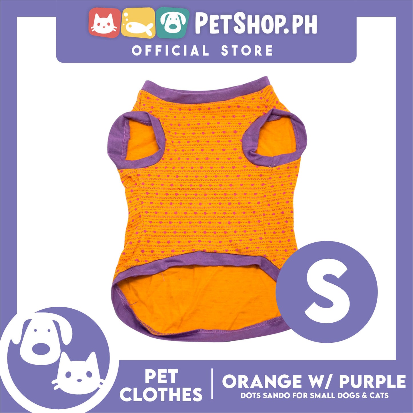 Pet Shirt Orange with Pink Dots Sando (Small) Perfect Fit for Dogs and Cats Cloth
