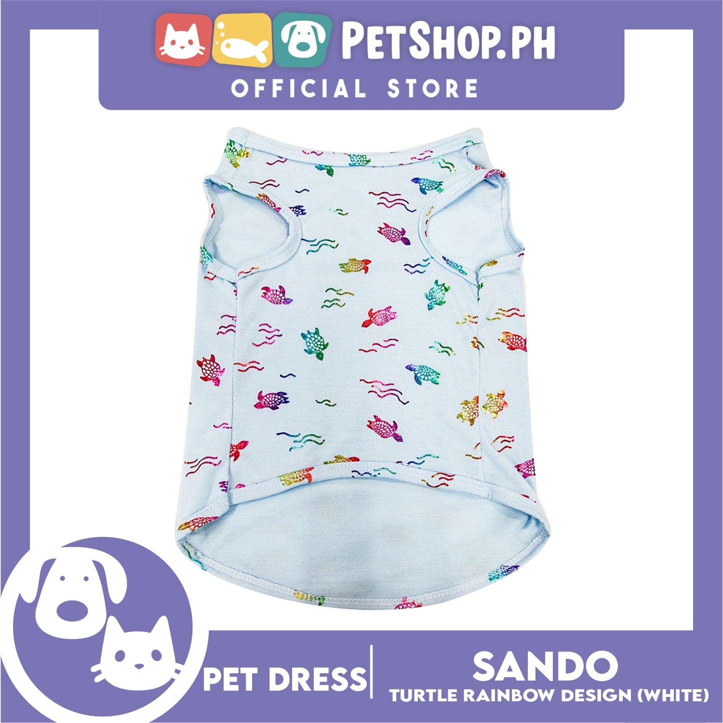 Pet Shirt Sea Turtle Silky Print Rainbow Sleeveless (Large Size) for Puppy, Small Dog and Cats- Sando Breathable Clothes, Pet T-shirt, Sweatshirt