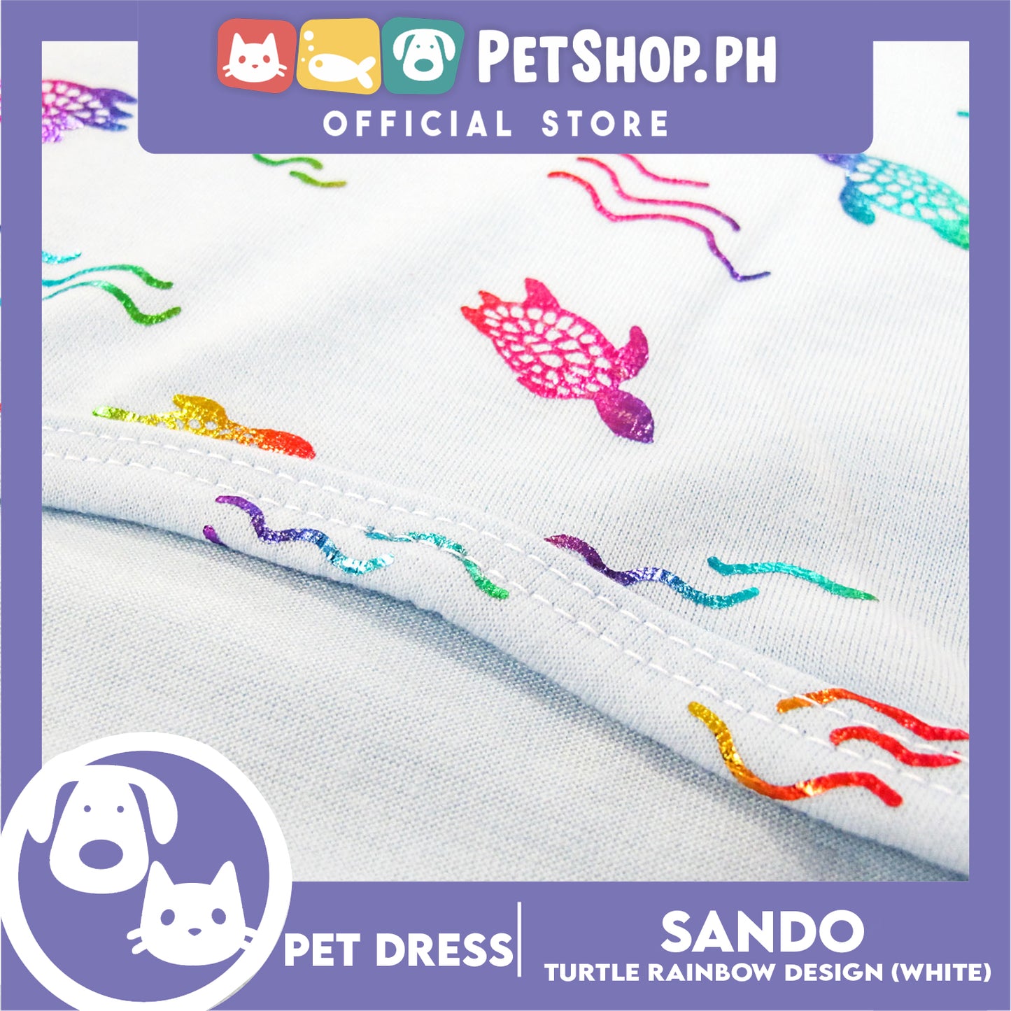 Pet Shirt Sea Turtle Silky Print Rainbow Sleeveless (Medium Size) for Puppy, Small Dog and Cats- Sando Breathable Clothes, Pet T-shirt, Sweatshirt