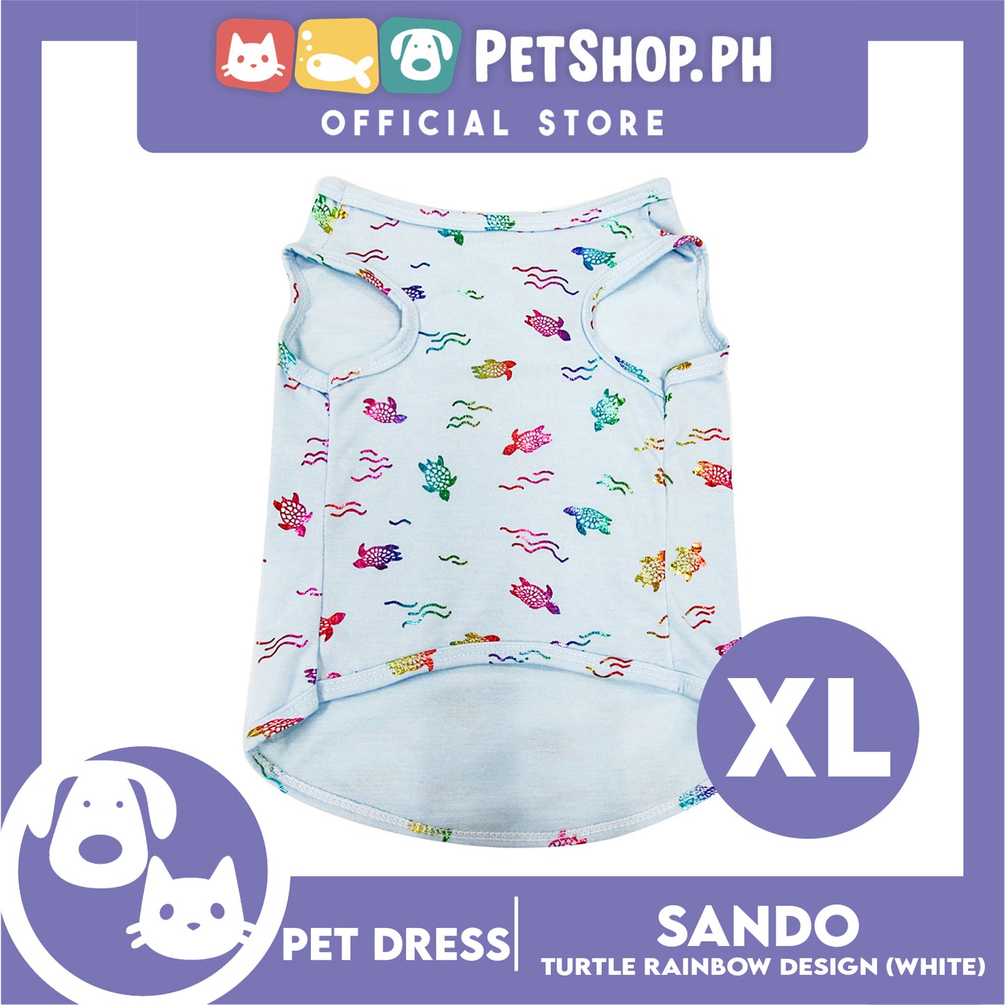 Pet Shirt Sea Turtle Silky Print Rainbow Sleeveless (Extra Large Size) for Puppy, Small Dog &amp; Cats- Sando Breathable Clothes, Pet T-shirt, Sweatshirt