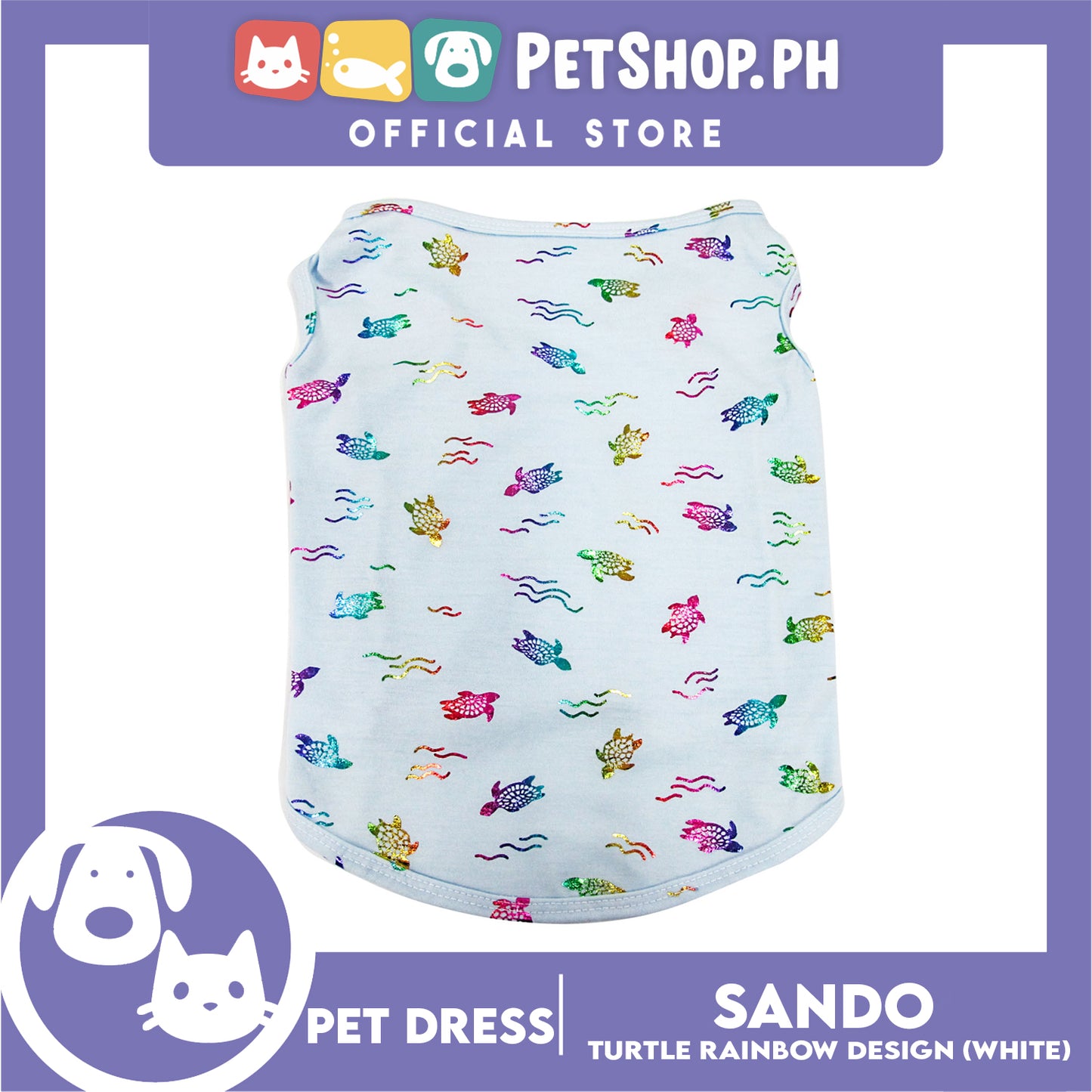 Pet Shirt Sea Turtle Silky Print Rainbow Sleeveless (Extra Large Size) for Puppy, Small Dog &amp; Cats- Sando Breathable Clothes, Pet T-shirt, Sweatshirt