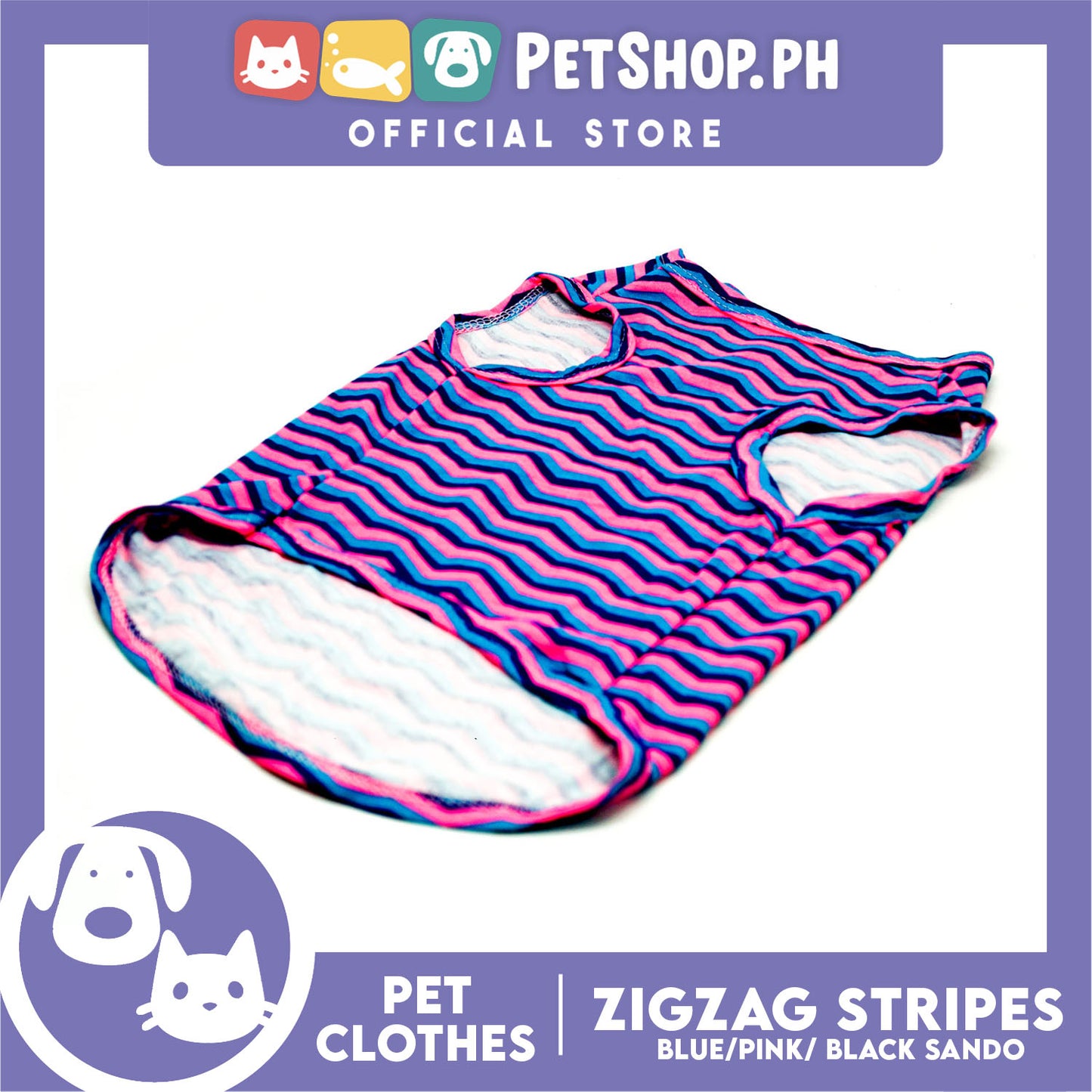 Pet Sando Zigzag Stripes Blue Pink Black (Large) Sando Shirts Suitable for Dogs and Cats