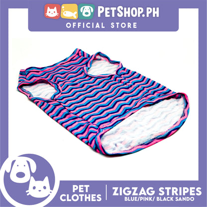 Pet Sando Zigzag Stripes Blue Pink Black (Large) Sando Shirts Suitable for Dogs and Cats