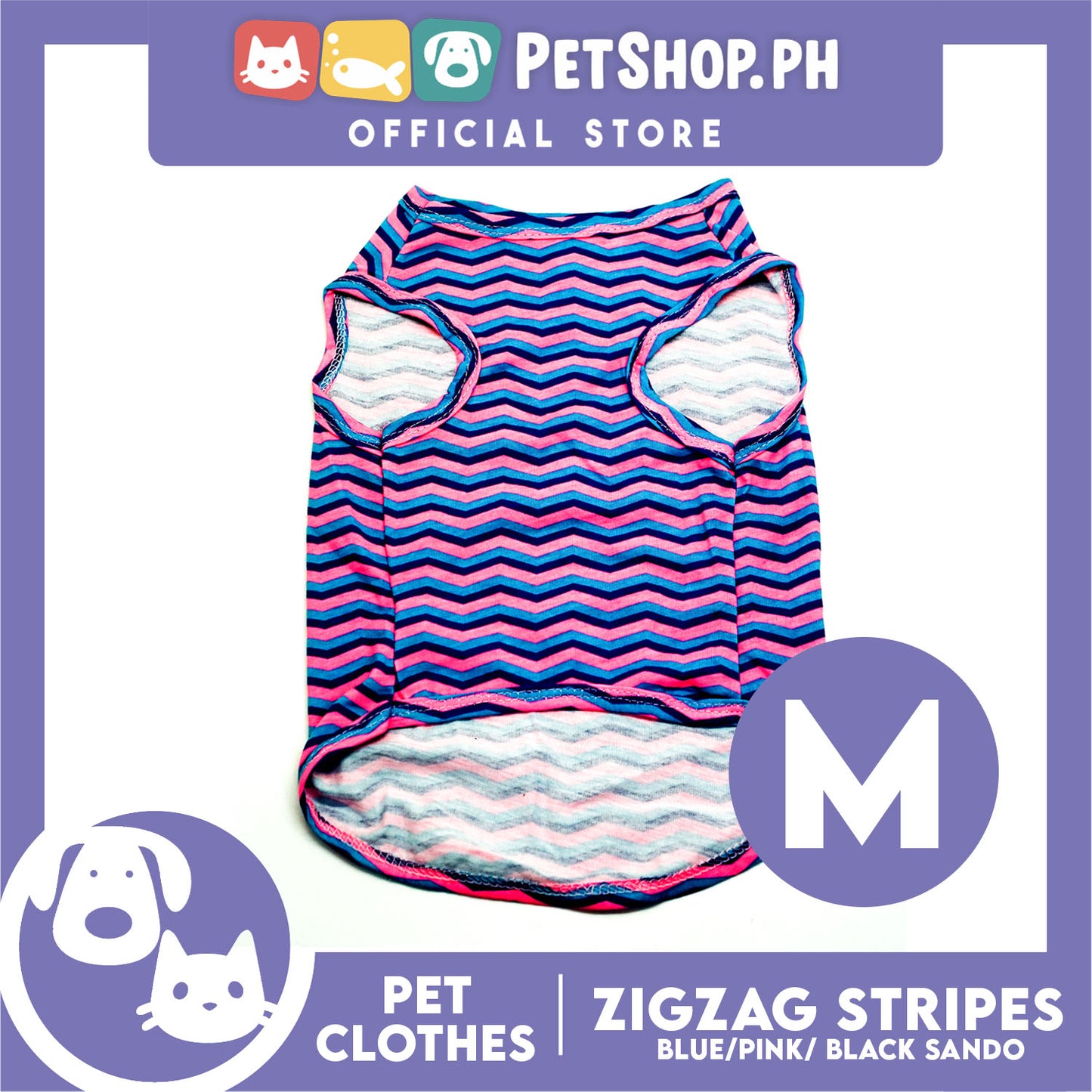 Pet Sando Zigzag Stripes Blue Pink Black (Medium) Sando Shirts Suitable for Dogs and Cats