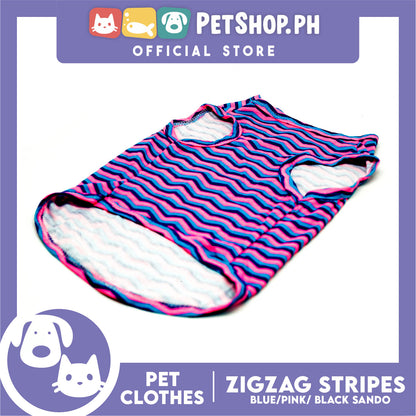 Pet Sando Zigzag Stripes Blue Pink Black (Small) Sando Shirts Suitable for Dogs and Cats