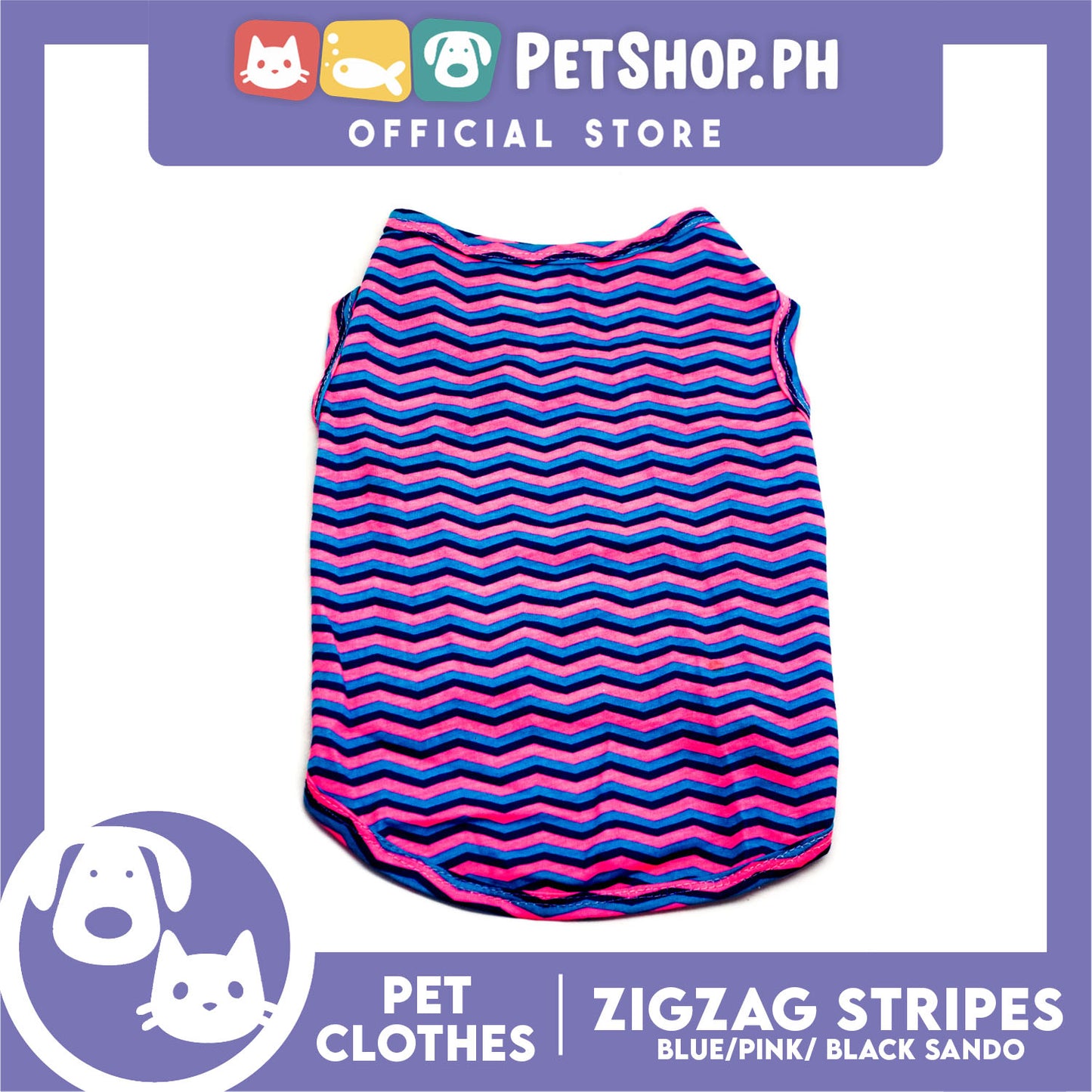 Pet Sando Zigzag Stripes Blue Pink Black (Small) Sando Shirts Suitable for Dogs and Cats