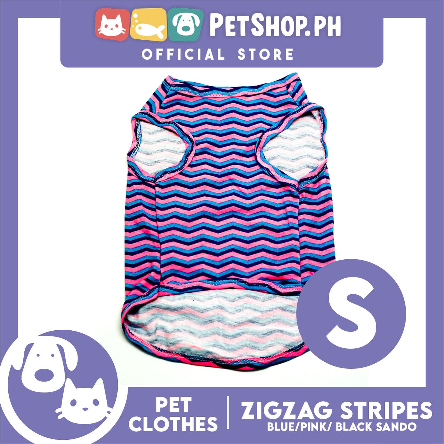 Pet Sando Zigzag Stripes Blue Pink Black (Small) Sando Shirts Suitable for Dogs and Cats