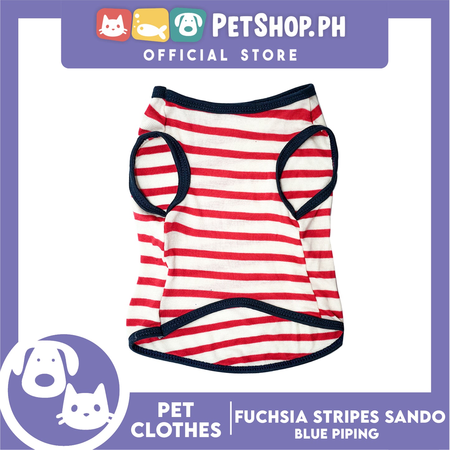 Pet Sando (Extra Large) Fuchsia Stripes with Blue Piping Sando Pet Shirt