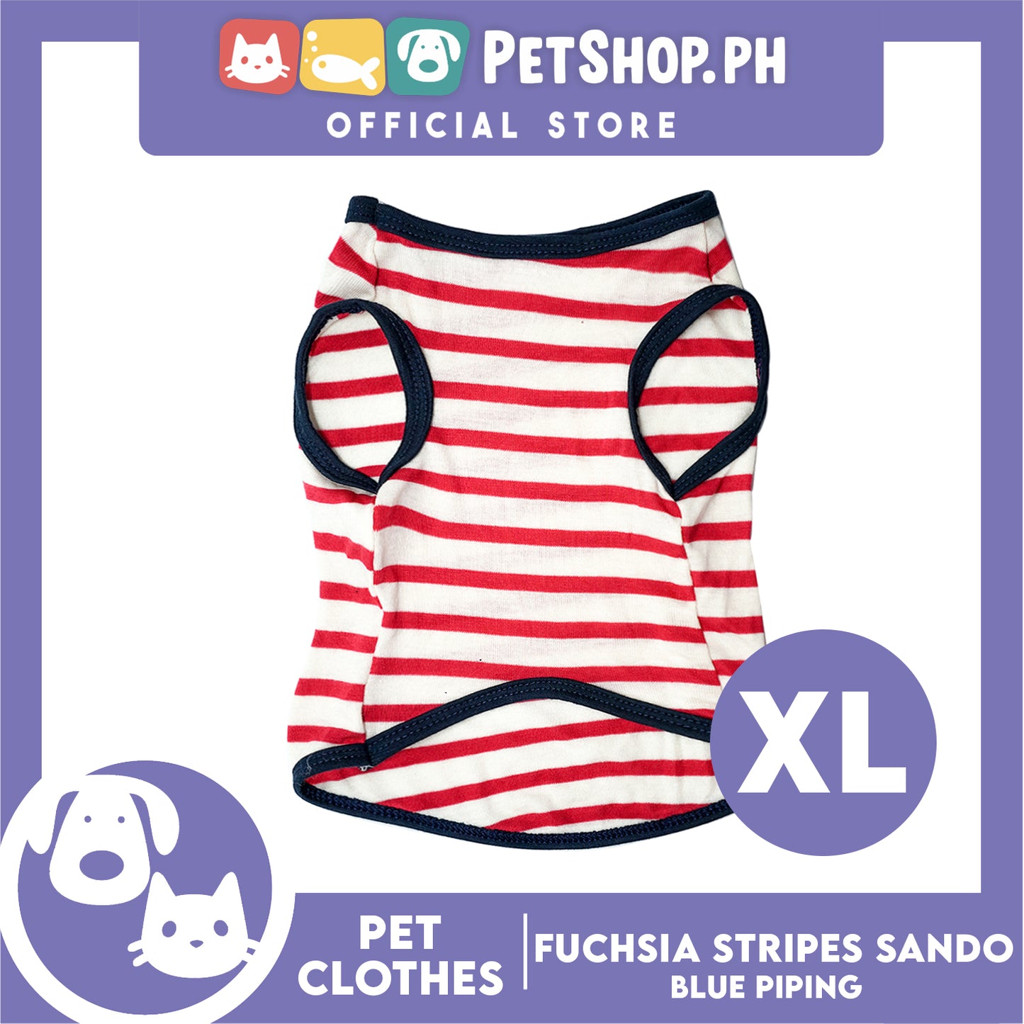 Pet Sando (Extra Large) Fuchsia Stripes with Blue Piping Sando Pet Shirt