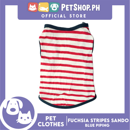 Pet Sando (Large) Fuchsia Stripes with Blue Piping Sando Pet Shirt