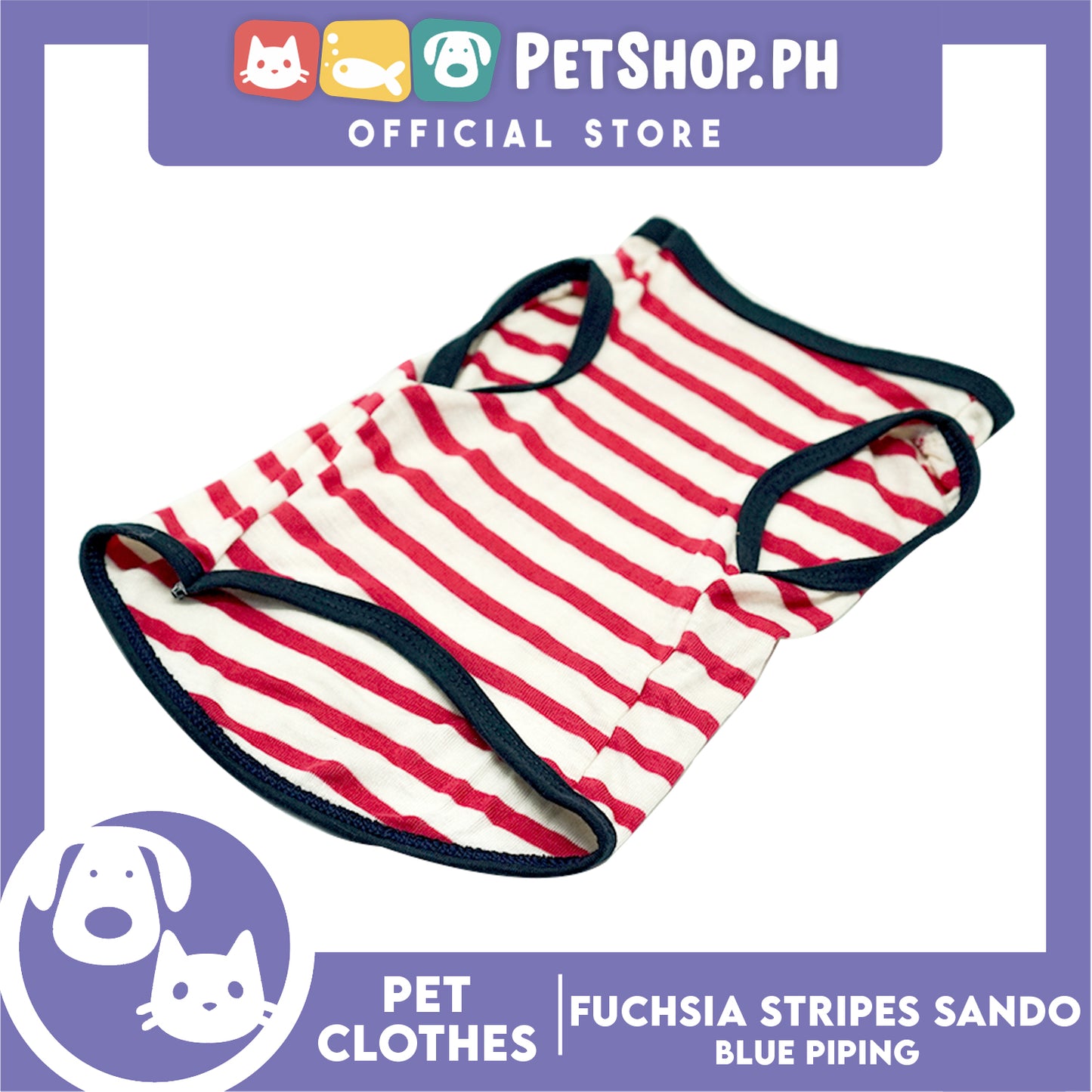 Pet Sando (Large) Fuchsia Stripes with Blue Piping Sando Pet Shirt