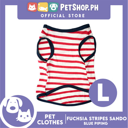 Pet Sando (Large) Fuchsia Stripes with Blue Piping Sando Pet Shirt