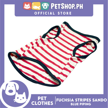 Pet Sando (Medium) Fuchsia Stripes with Blue Piping Sando Pet Shirt