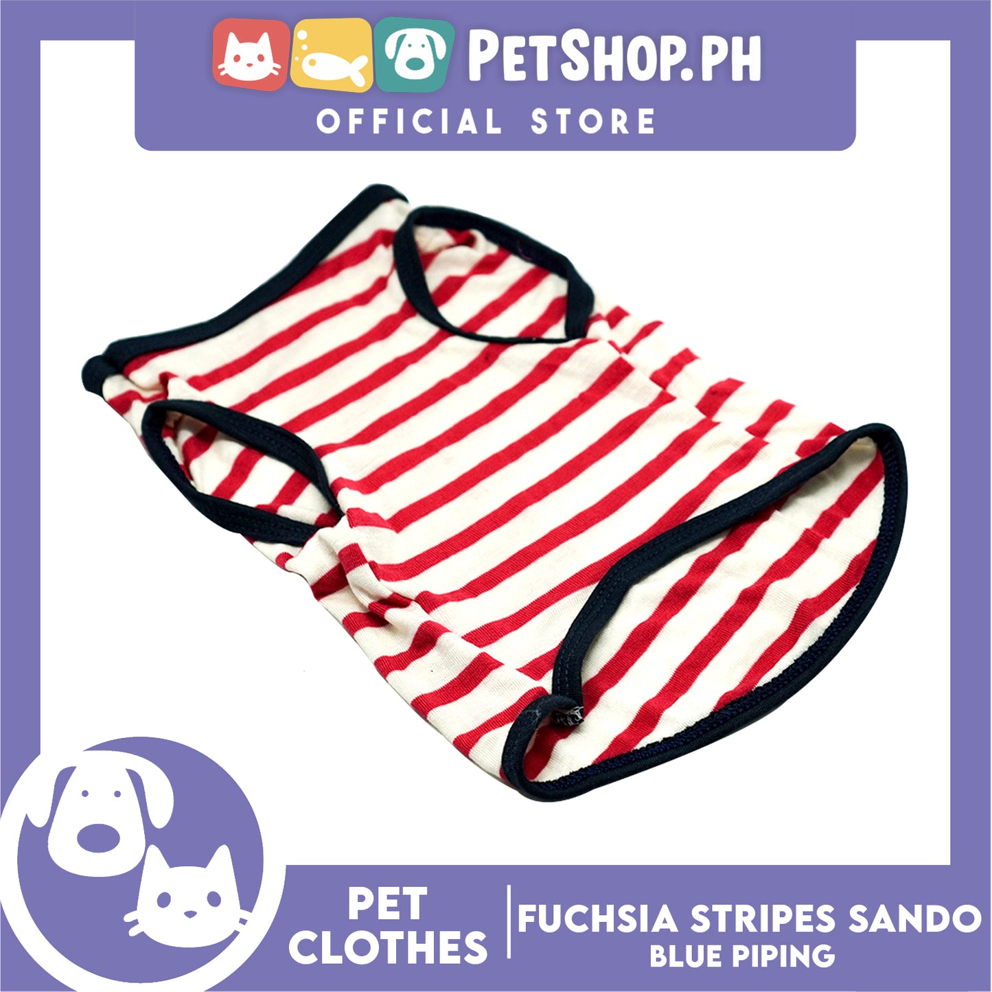 Pet Sando (Small) Fuchsia Stripes with Blue Piping Sando Pet Shirt