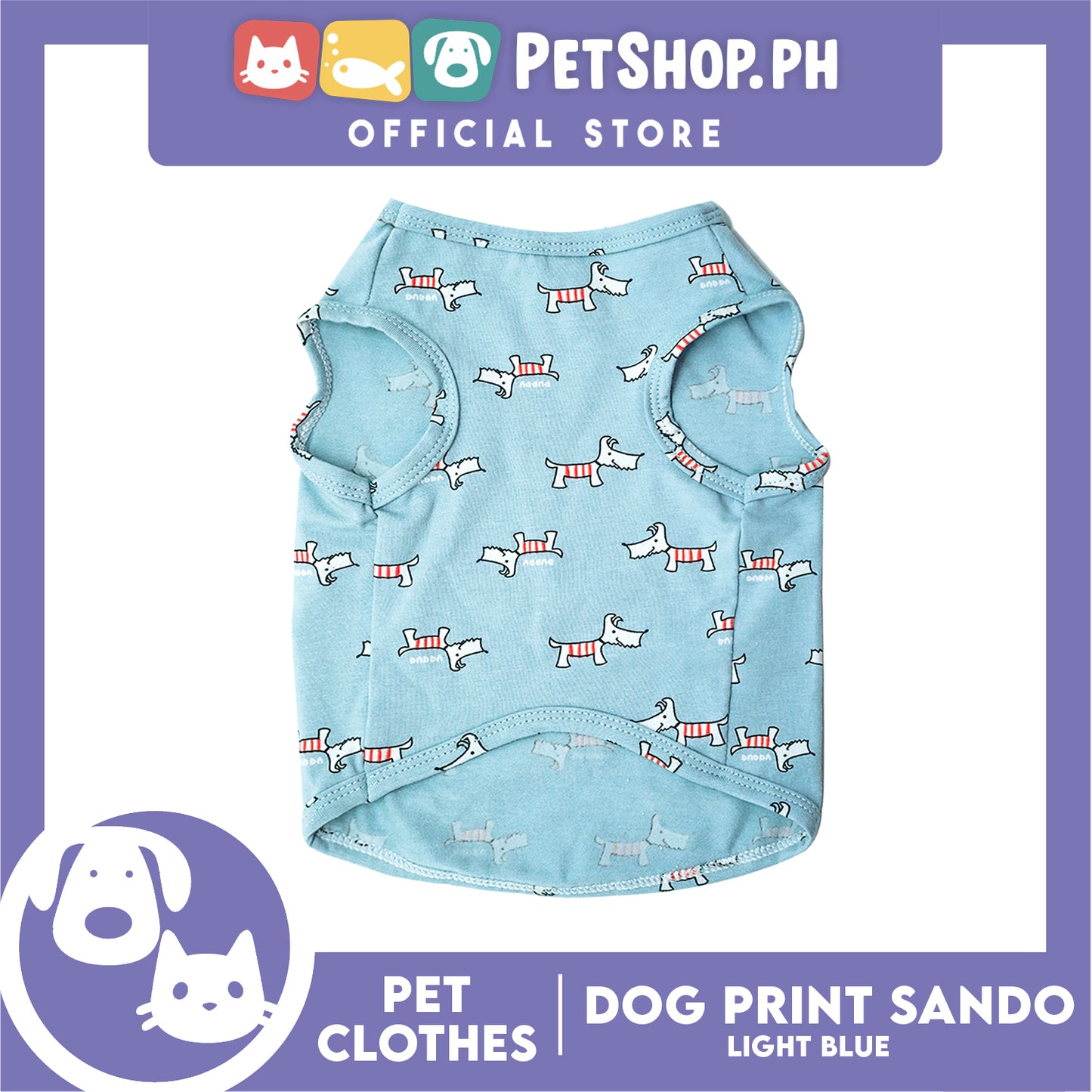 Pet Sando (Large) Light Blue with Dog Print Design