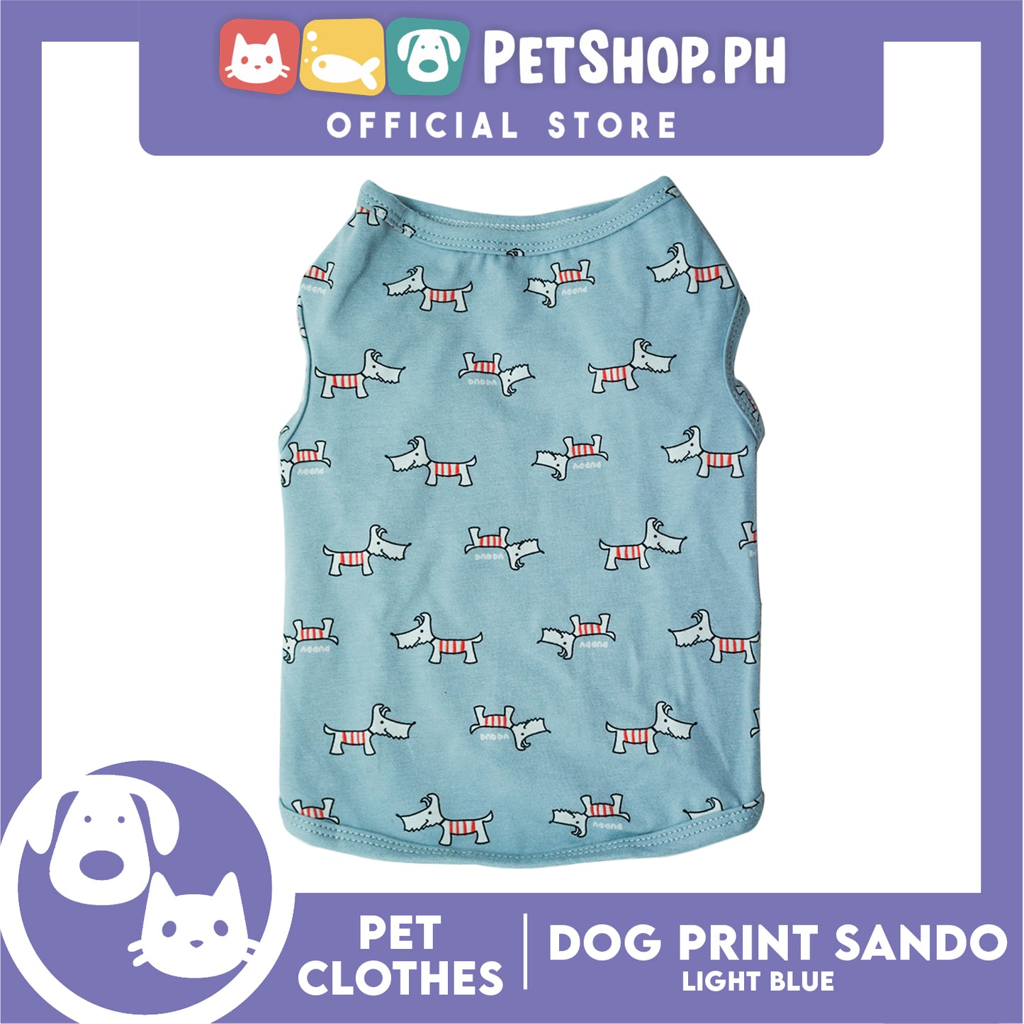 Pet Sando (Large) Light Blue with Dog Print Design