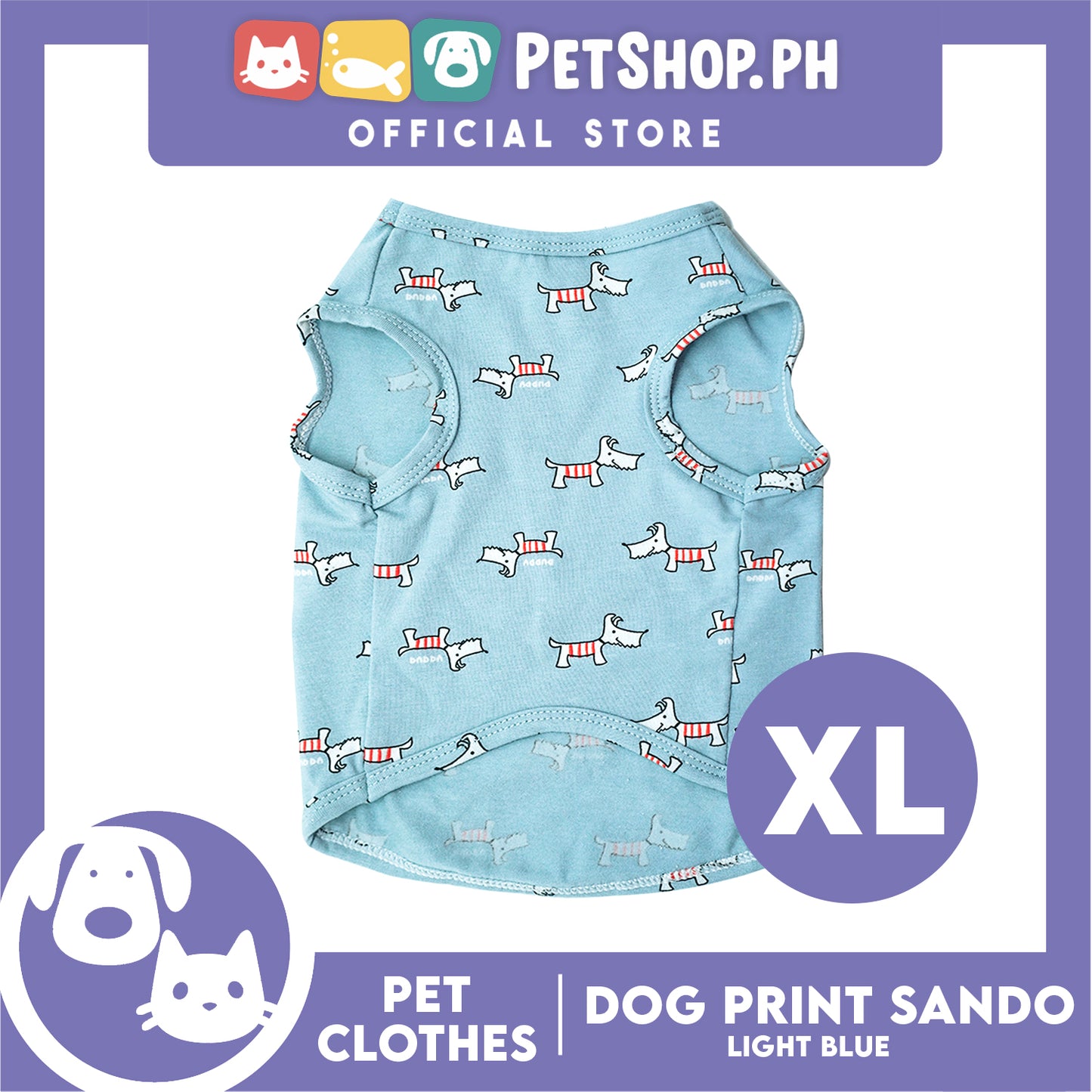 Pet Sando (Extra Large) Light Blue with Dog Print Design