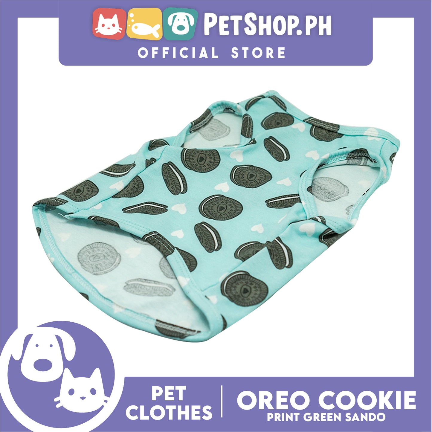 Pet Sando Cookie Print Design Mint Green Sando (Large)  Pet Shirt for Puppy, Small Dog