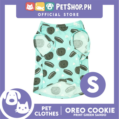 Pet Sando (Small) Cookie Print Design Mint Green Sando Pet Shirt for Puppy, Small Dog and Cats - Sando Breathable Clothes, Pet T-shirt, Sweat Shirt