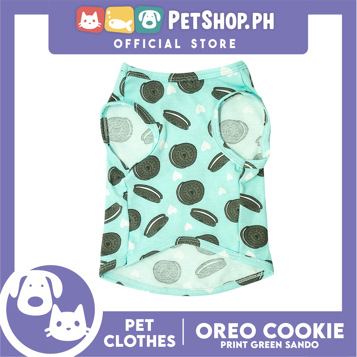 Pet Sando (Extra Large) Cookie Print Design Mint Green Sando Pet Shirt for Puppy, Small Dog and Cats - Sando Breathable Clothes, Pet T-shirt, Sweat Shirt