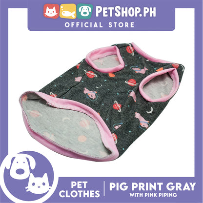 Gray Pet Sando (Large) Pink Line Pig and Galaxy Design Sando Pet Shirt Dress for Puppy, Small Dog and Cats - Sando Breathable Clothes, Pet T-shirt, Sweat Shirt
