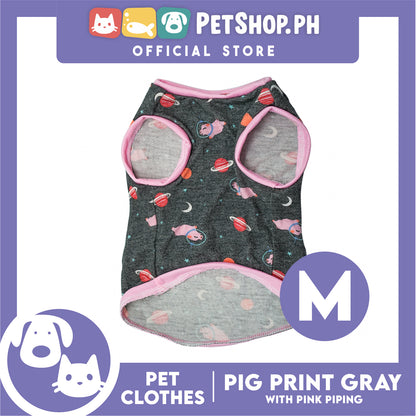 Gray Pet Sando (Medium) Pink Line Pig and Galaxy Design Sando Pet Shirt Dress for Puppy, Small Dog and Cats - Sando Breathable Clothes, Pet T-shirt, Sweat Shirt
