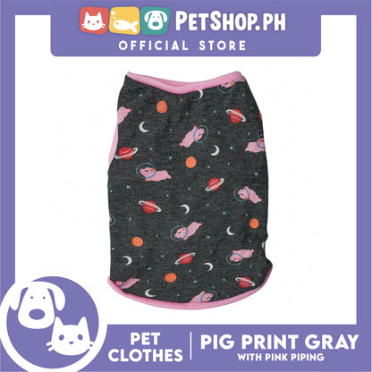 Gray Pet Sando (Small) Pink Line Pig and Galaxy Design Sando Pet Shirt Dress for Puppy, Small Dog and Cats - Sando Breathable Clothes, Pet T-shirt, Sweat Shirt