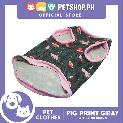 Gray Pet Sando (Small) Pink Line Pig and Galaxy Design Sando Pet Shirt Dress for Puppy, Small Dog and Cats - Sando Breathable Clothes, Pet T-shirt, Sweat Shirt