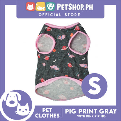 Gray Pet Sando (Small) Pink Line Pig and Galaxy Design Sando Pet Shirt Dress for Puppy, Small Dog and Cats - Sando Breathable Clothes, Pet T-shirt, Sweat Shirt