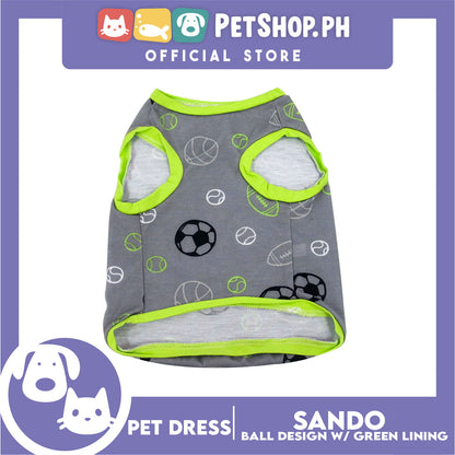 Pet Sando Gray with Soccer Print with Green Piping (Large Size) for Small Dog- Pet Sport Clothes