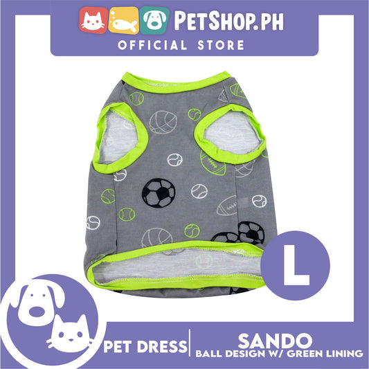 Pet Sando Gray with Soccer Print with Green Piping (Large Size) for Small Dog- Pet Sport Clothes