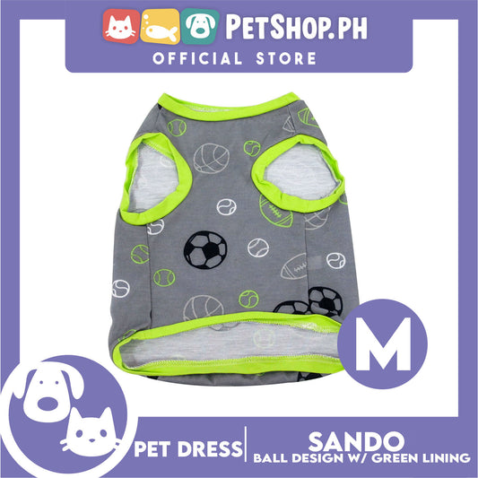 Pet Sando Gray with Soccer Print with Green Piping (Medium) for Small Dog- Pet Sport Clothes