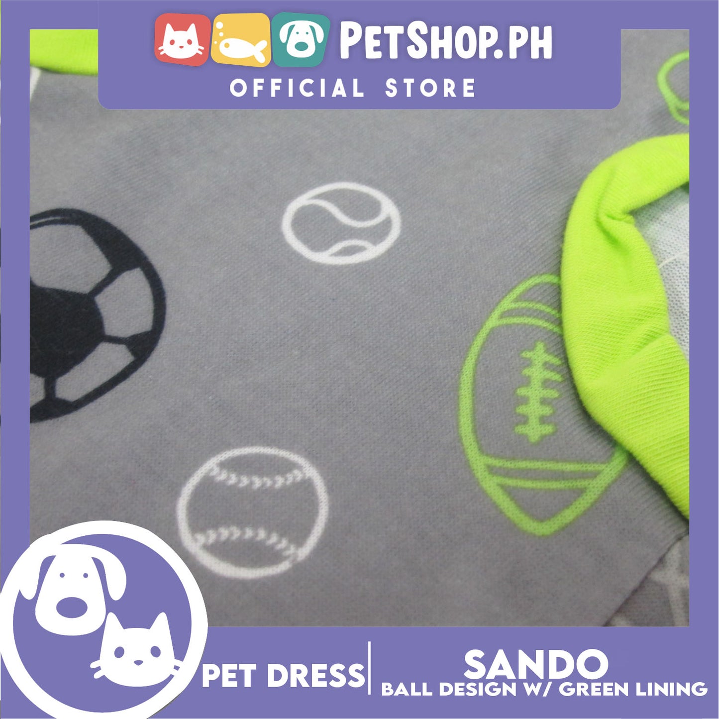 Pet Sando Gray with Soccer Print with Green Piping (Extra Large) for Small Dog- Pet Sport Clothes