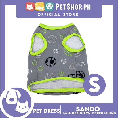 Pet Sando Gray with Soccer Print with Green Piping (Extra Large) for Small Dog- Pet Sport Clothes