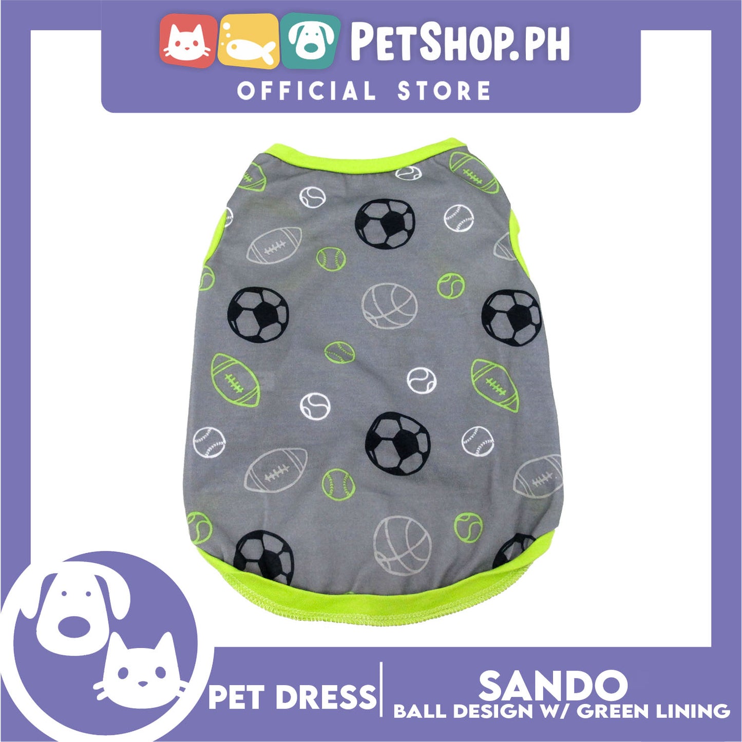 Pet Sando Gray with Soccer Print White Piping (Large Size) for Small Dog- Pet Sport Clothes