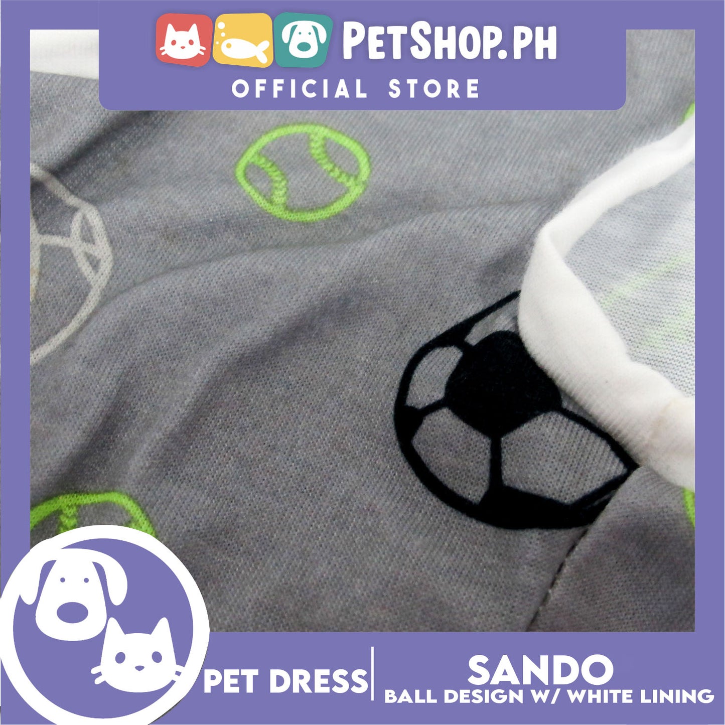 Pet Sando Gray with Soccer Print White Piping (Medium) for Small Dog- Pet Sport Clothes